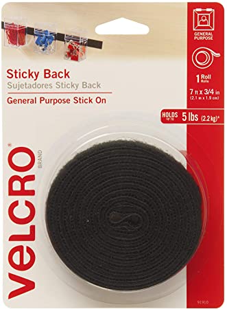 VELCRO Brand 7 Ft x 3/4 in | Black Tape Roll with Adhesive | Cut Strips to Length | Sticky Back Hook and Loop Fasteners | Perfect for Home, Office or Classroom (91910)