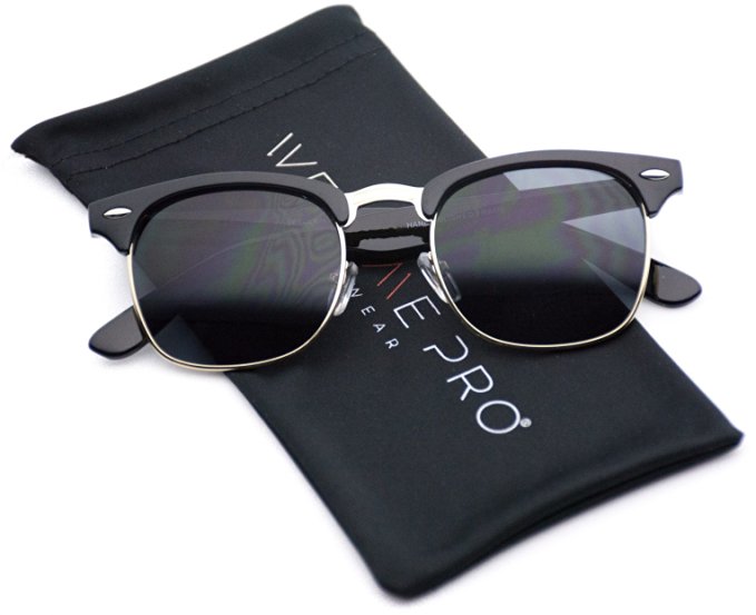 Polarized Clubmaster Classic Half Frame Semi-Rimless Rimmed Sunglasses