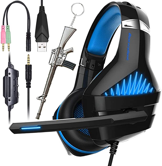 Pro Gaming Headset for PC PS4 Xbox One Surround Sound Over-Ear Headphones with Mic LED Light Bass Surround Soft Memory Earmuffs for Computer Laptop Switch Games Kid’s Boy’s Teen’s Gifts