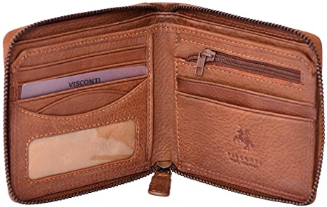 Visconti Hawking DRW31 Zip Around Mens Bifold Leather Wallet, Oak Tan, Medium