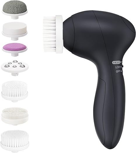 Facial Cleansing Brush Face Scrubber: 7in1 JBK-D Electric Exfoliating Spin Cleanser Device Waterproof Deep Cleaning Exfoliation Rotating Spa Machine - Electronic Skin Care Wash Spinning System