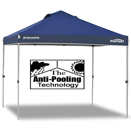 EzyFast Patented Antipool Instant Beach Canopy Shelter for Rain or Sunshine, Portable 10ft x 10ft Straight Leg Pop Up Shade Tent with Wheeled Carry Bag (Gray Frame)