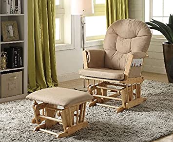 acme 59332 38 x 27 x 28 in. Rehan Glider Chair & Ottoman with Taupe Microfiber, Natural Oak - 2 Piece