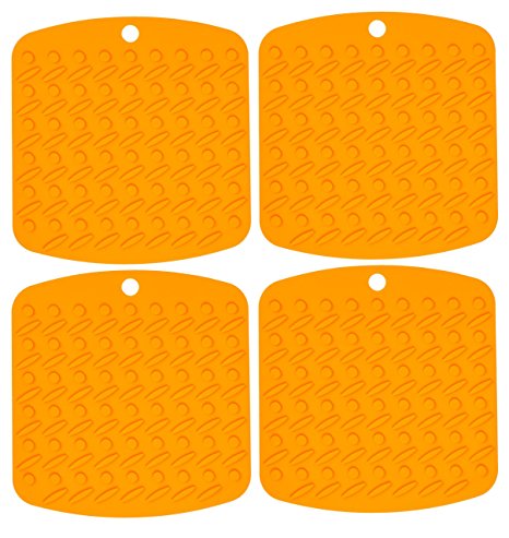 Silicone Pot Holder, Trivet Mat, Non-Slip Hot Pads, and Garlic Peeler, Set of 4, Orange