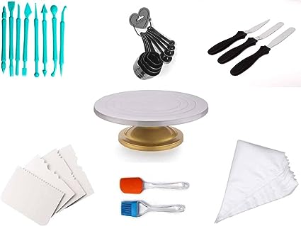 TEX-RO Cake Decorating Items Combo Pack, Cake Baking Set with Signature Edition 360° Smooth Rotating Cake Stand with Extra Baking Tools