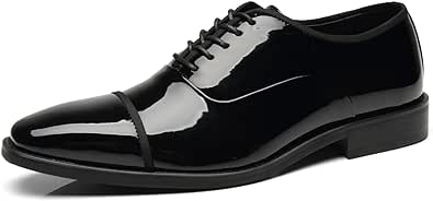 Tuxedo Shoes Patent Leather Wedding Shoes for Men Cap Toe Lace up Formal Business Oxford Shoes