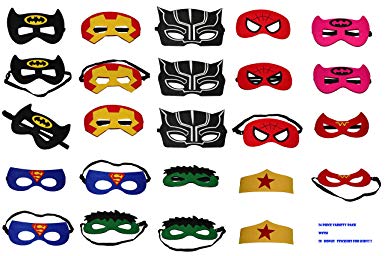 24 Superhero Masks for Kids and Adults, Come with 28 Free Stickers, Perfect for Superheroes Party Supplies and Cosplay