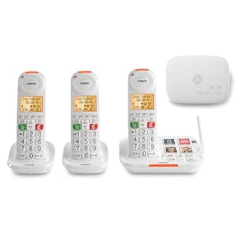 Ooma Senior Phone Bundle with 3 Vtech Amplified Cordless Handsets and Internet Home Phone Service. Comes with Photo dial, Visual Ringer, Address-Based 911 for Emergencies, Robocall Blocking