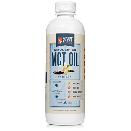 NEW! Natural Force® VANILLA Emulsified MCT Oil *Easy Mixing, Incredible Taste* NO Palm Oil, made with Organic Coconuts from the Philippines – Non-GMO, Certified Vegan, Gluten Free, 16 Oz.