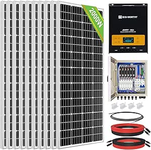 ECO-WORTHY 2000W 24V Solar Panel Kit System with 10pcs 195W Solar Panels and 6 String PV Combiner Box and 60A Controller for Homes, RV and Other Off Gird Application…