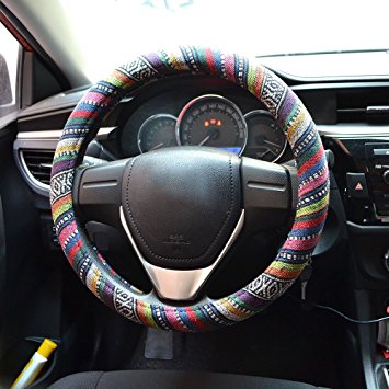 FLY5D®Universal Automotive Steering Wheel Cover Natural Fibers Auto Car Wrap Cover (A)