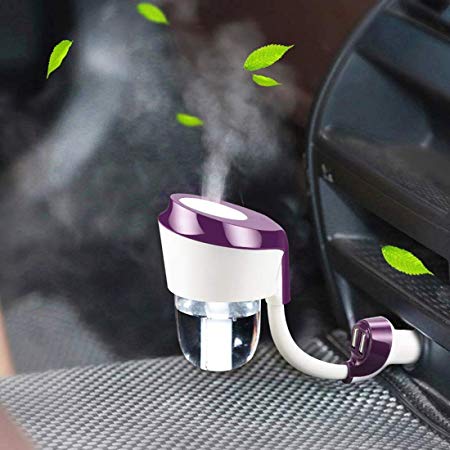 Car Diffuser,Car Humidifier,12V Mini Car Aromatherapy Diffuser,Cool Mist Car Air Purifier with 2 USB Charger 360 Degree Rotation, Portable Car Essential Oil Diffuser, Car Diffuser Filters【Purple】