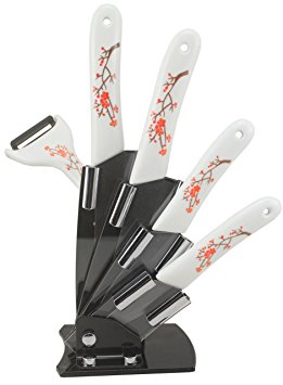 Melange 6-Piece Ceramic Knife Set with Peeler, Red Berries Handle and Black Blade