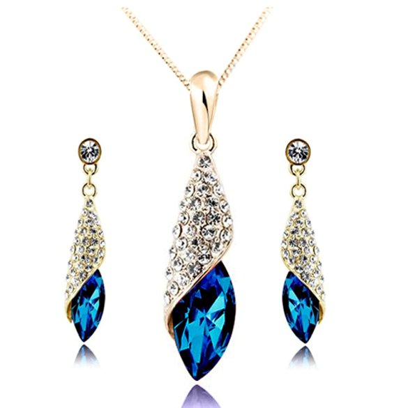 "Arabian Beauty" Crystal Charm Pendant with Gold-plated 18" Fashion Necklace and Matching Earrings