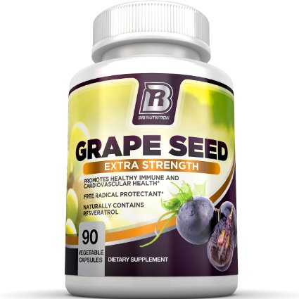 BRI Nutrition Grapeseed Extract - 95% Proanthocyanidins 400mg Servings - Strongest Standardized Extract On The Market - 90 Veggie Capsules