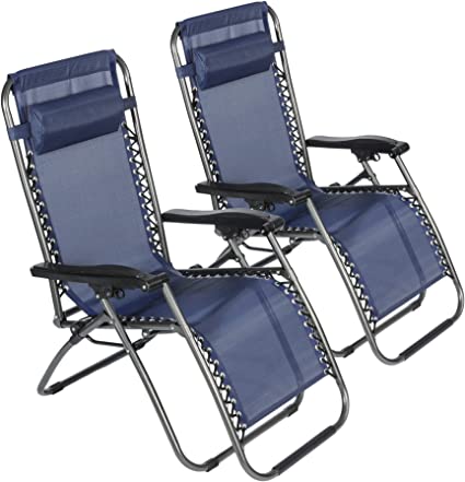 LUCKYERMORE 2-Pack Zero Gravity Chair Folding Lightweight Patio Lawn Recliners Heavy Duty Chaise Lounge Chairs, Blue