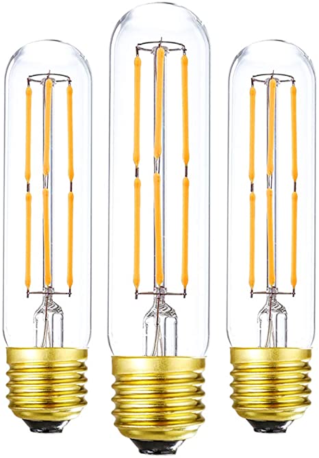 LEOOLS T10 Led Bulb, 6W Dimmable Led Tubular Bulbs, 60 Watt Incandescent Bulb Equivalent, 600LM, Clear Glass, E26 Base Lamp Bulb, for Cabinet Display Cabinet etc,3 Pack. (Warm White - 3Pcs)