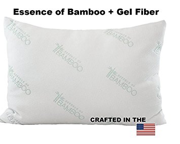 Essence of Bamboo Gel Fiber Pillow - Down Alternative, Hypoallergenic .9 Micro Denier Filled Pillows with Bamboo Derived Rayon / Poly Cover (Queen Size, Extra Soft) Crafted in the USA