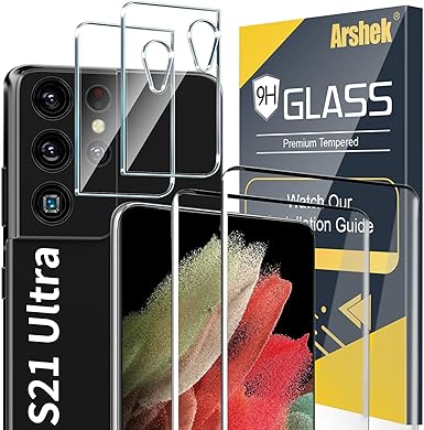 Arshek [2 2 Pack] Galaxy S21 Ultra Screen Protector, 9H Tempered Glass, Ultrasonic Fingerprint Support, 3D Curved,HD Clear Scratch Resistant for Samsung Galaxy S21 Ultra 5G Glass Screen Protector