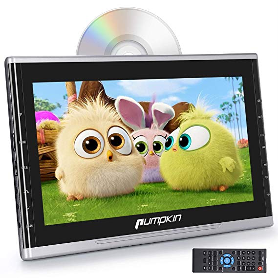 PUMPKIN 10.1" Ultra-Thin Car Headrest DVD Player with Suction Drive, Support 1080P Video, HDMI, AUX, Region Free, AV in/Out, USB/SD, Last Memory