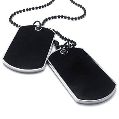 KONOV Army Style 2pcs Name Dog Tag Pendant Mens Necklace, Black Silver, 27 inch Black Chain