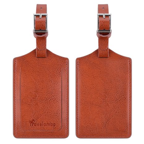 Travelambo Genuine Leather Luggage Tags and Bag Tags 2 Pieces Set in 8 Colors