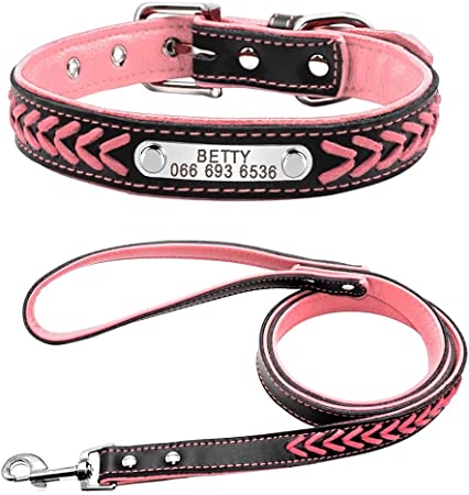 Didog Leather Custom Collar,Braided Leather Engraved Dog Collars with Personalized Nameplate for Small Medium Large Dogs