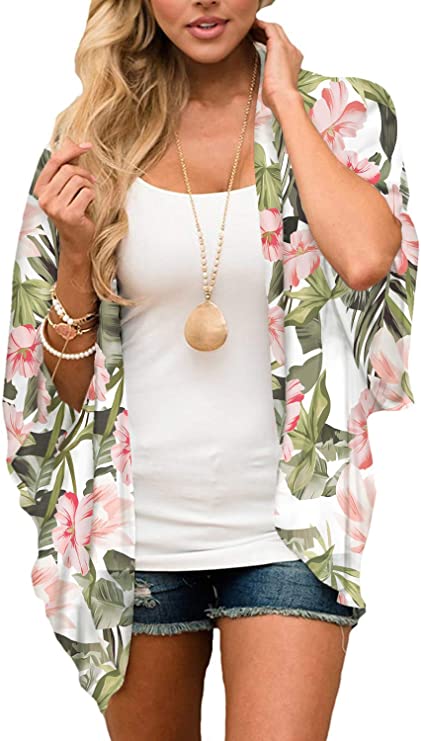 BB&KK Women's Floral Kimono Cardigans Chiffon Casual Loose Open Front Cover Ups Tops