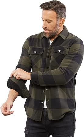 Sherpa Lined Flannel Jacket for Men, Fleece Jacket Men, Mens Shacket, Plaid Button Down