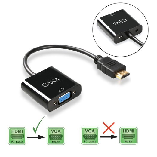 HDMI to VGA,GANA Gold-Plated HD1080P HDMI to VGA Adapter Converter Male to Female With Micro USB Power Cable & 3.5mm Audio Port Cable for PC Laptop HDTV Monitors Projectors Xbox 360 PS3 PS4(Black)