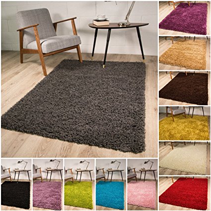 Thick Modern Small Medium Soft Anti Shed Luxury Vibrant Shaggy Rugs - 12 Colours & 5 Sizes Available (Grey 80x150cm)