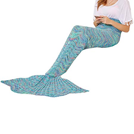 YEAHBEER Mermaid Tail Blanket for Adult,Cozy Super Soft All Seasons Sleeping Blankets,Mermaid Blanket Best Gifts for Girls-Women(71"x 32") (Wave Cyan)