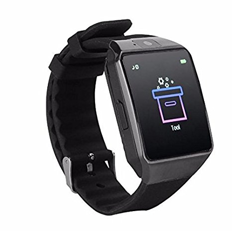 Bluetooth Smart Watch Touchscreen with Camera, TechFaith G12 Unlocked Watch Cell Phone with Sim Card Slot, Smart Wrist Watch, Smartwatch for Android Samsung IOS iPhone Smartphones (Black)