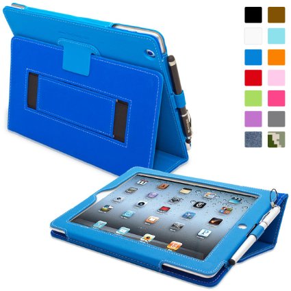 Snugg iPad 2 Case - Smart Cover with Kick Stand & Lifetime Guarantee (Electric Blue Leather) for Apple iPad 2