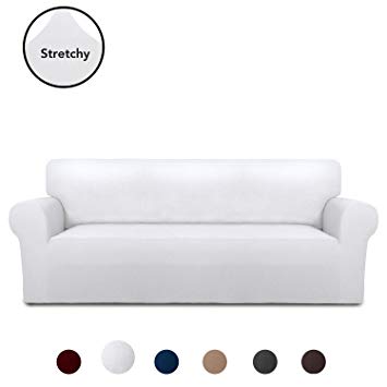 PureFit Super Stretch Chair Sofa Slipcover – Spandex Anti-Slip Soft Couch Sofa Cover, Washable Furniture Protector with Anti-Skid Foam and Elastic Bottom for Kids, Pets (Sofa, White)