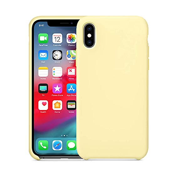 ANERNAI Compatible Apple iPhone X iPhone 10 Case, Liquid Silicone Gel Rubber Full Body Protection Shockproof Drop Protection Soft Microfiber Cloth Lining Cover (Mellow Yellow)