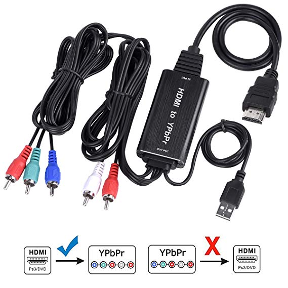 HDMI to Component Converter Cable, HDMI to YPbPr Converter, HDMI to 5RCA RGB Converter Supports 4K Video Audio Converter Adapter HDMI V1.4 for DVD, PSP, Xbox 360, PS2, Nintendo NGC, Etc