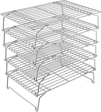 Cooling Rack, P&P CHEF 5-Tier Stainless Steel Stackable Baking Cooking Racks for Cooling Roasting Grilling, Collapsible & Heavy Duty, Oven & Dishwasher Safe - 15’’x10’’