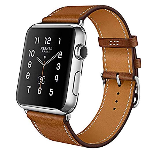 MroTech Compatible for Apple Watch Band 42mm 44mm Series 4 3 2 1 iWatch Strap Genuine Leather Wristband Replacement Watchband for Apple Watch Sport/Edition/Nike  (Brown, 42 mm)