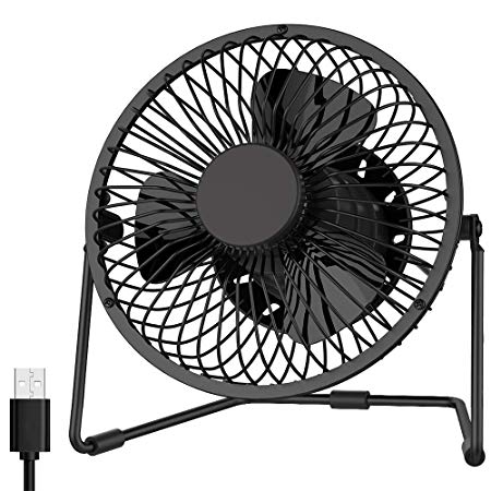 EasyAcc 5 inch USB Desk Fan, Low Noise Personal Table Mini Desk Metal Cooling Fan USB Powered Only Upgraded 2 Speeds 360° Rotation Floor Fans Enhance Airflow for Home Dorm Office Library Table-Black