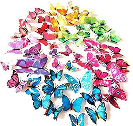 72 Pcs 3d Butterfly Stickers Home Decoration DIY Removable 3d Vivid Special Man-made Lively Butterfly Art DIY Decor Wall Stickers for Wall Decor Kids Room Bedroom Living Room 6 Colors