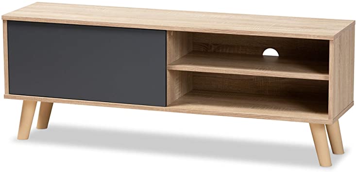 Baxton Studio Mallory Modern and Contemporary Two-Tone Oak Brown and Grey Finished Wood TV Stand, Oak Brown/Grey (178-11222-AMZ)