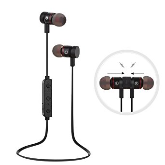 Bluetooth Headphones, Ifecco In-ear Wireless Earbuds Sports Magnetic Earphones with Built-in Mic Noise Cancellation Support Sweat-proof Stereo Headset for iPhone Android and More (Black)