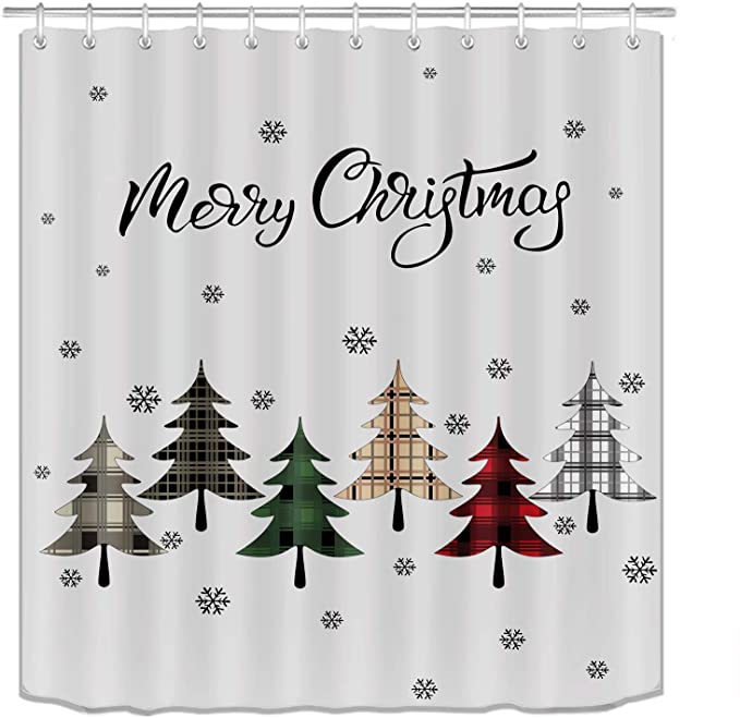 Christmas Shower Curtain for Bathroom, Christmas Tree Shower Curtain, Funny Xmas Tree Fabric Shower Curtain Bathroom Decor with Hooks 72 x 72 Inches (K7)