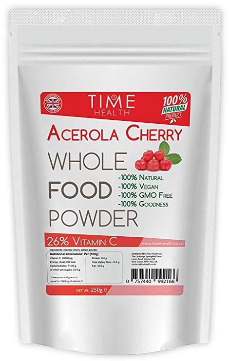 Acerola Cherry extract powder. Wholefood Natural Vitamin C content of 26% (100 grams)