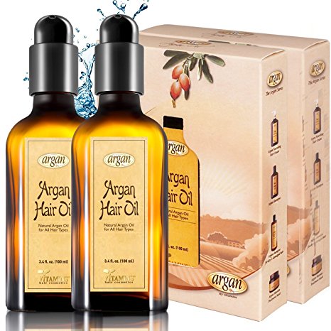 Hair Oil Moroccan Argan Kit - Exclusive Herbal Oils Complex for All Hair Types - Daily Certified Argan Serum 3.4 oz Pack of 2 Set