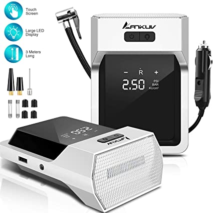 ANIKUV 2021 Newest Air Compressor Tire Inflator, Portable Car Air Pump with Touch Digital Display, DC 12V with LED Light Auto Tire Pump, Digital Air Pump for Car Tires, Bicycles and Other Inflatables