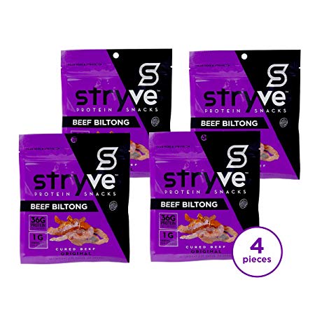 Stryve Original Biltong | Low Fat, Low Carb, Low Sugar | 16g Protein | 4 Pack of 2.25oz