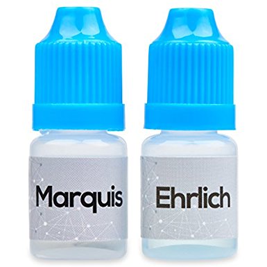 Marquis and Ehrlich Reagent testing kit.Two bottles With ID Cards and Tube