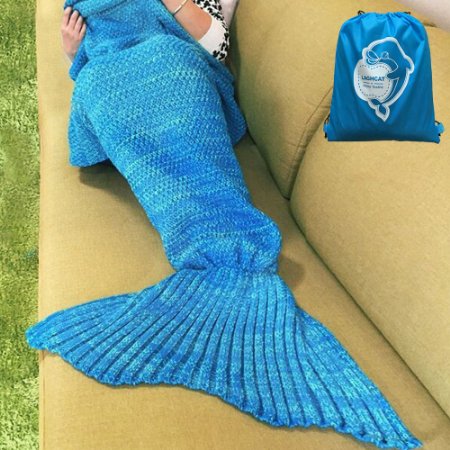 LAGHCAT Mermaid Tail Blanket Crochet and Mermaid Blanket for adult,Summer Super Soft Sleeping Bags(71"x35.5")Blue